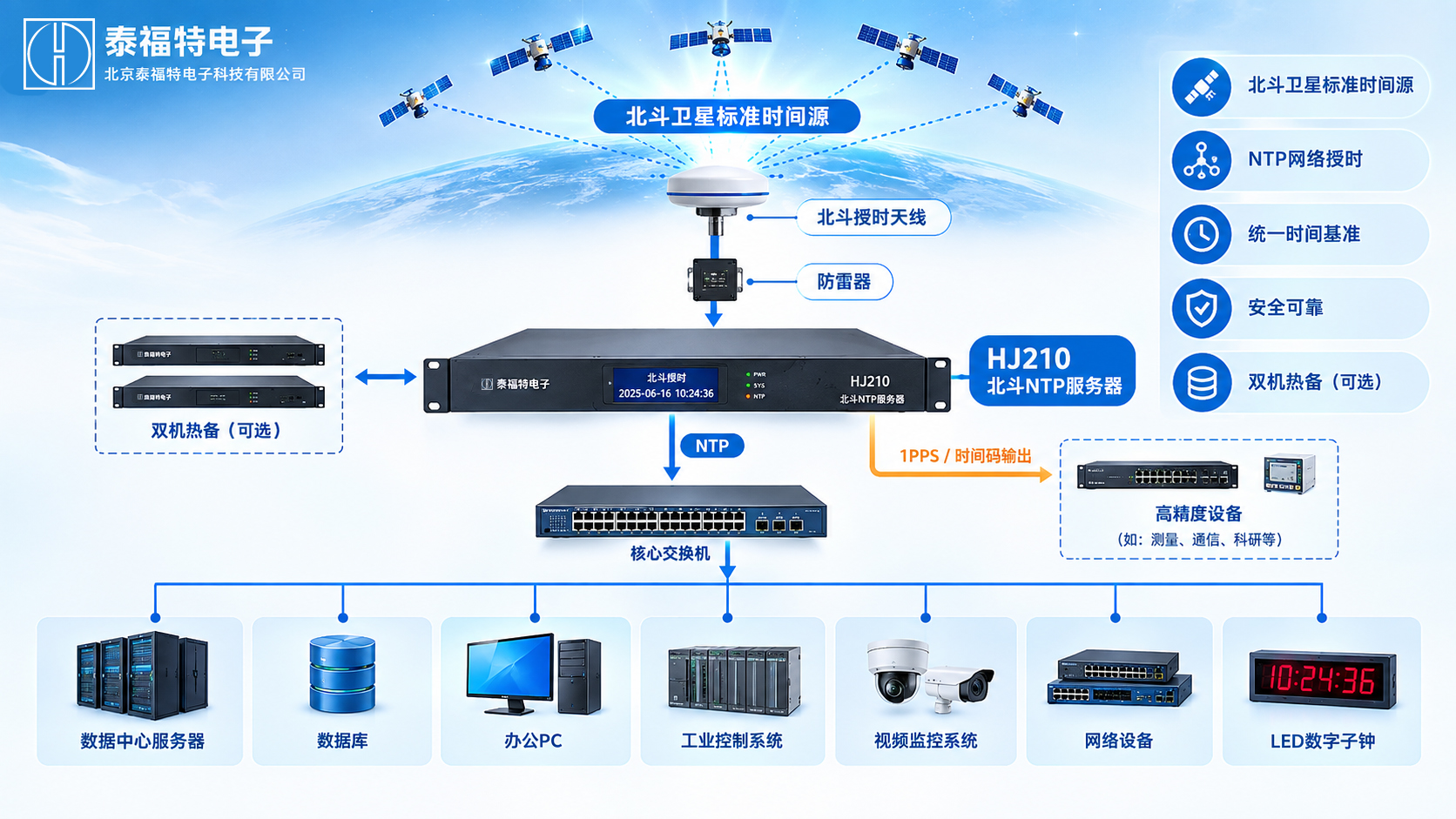 北斗授时+NTP分发，泰福特HJ系列构建统一时间同步系统